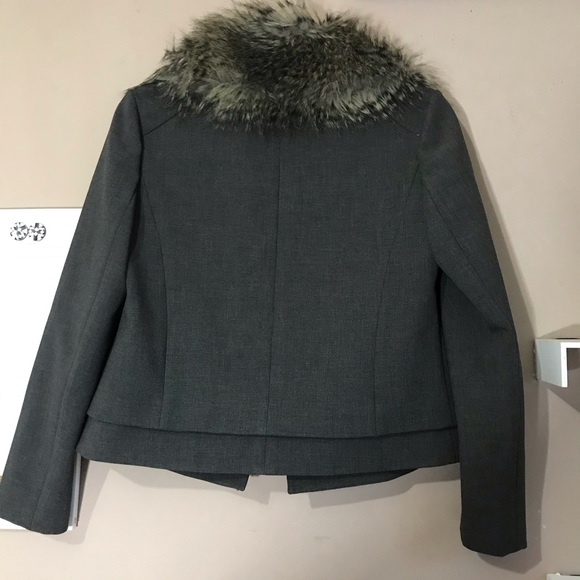 Ann Taylor Blazer Jacket Gray Faux Fur Collar Work - Picture 6 of 8